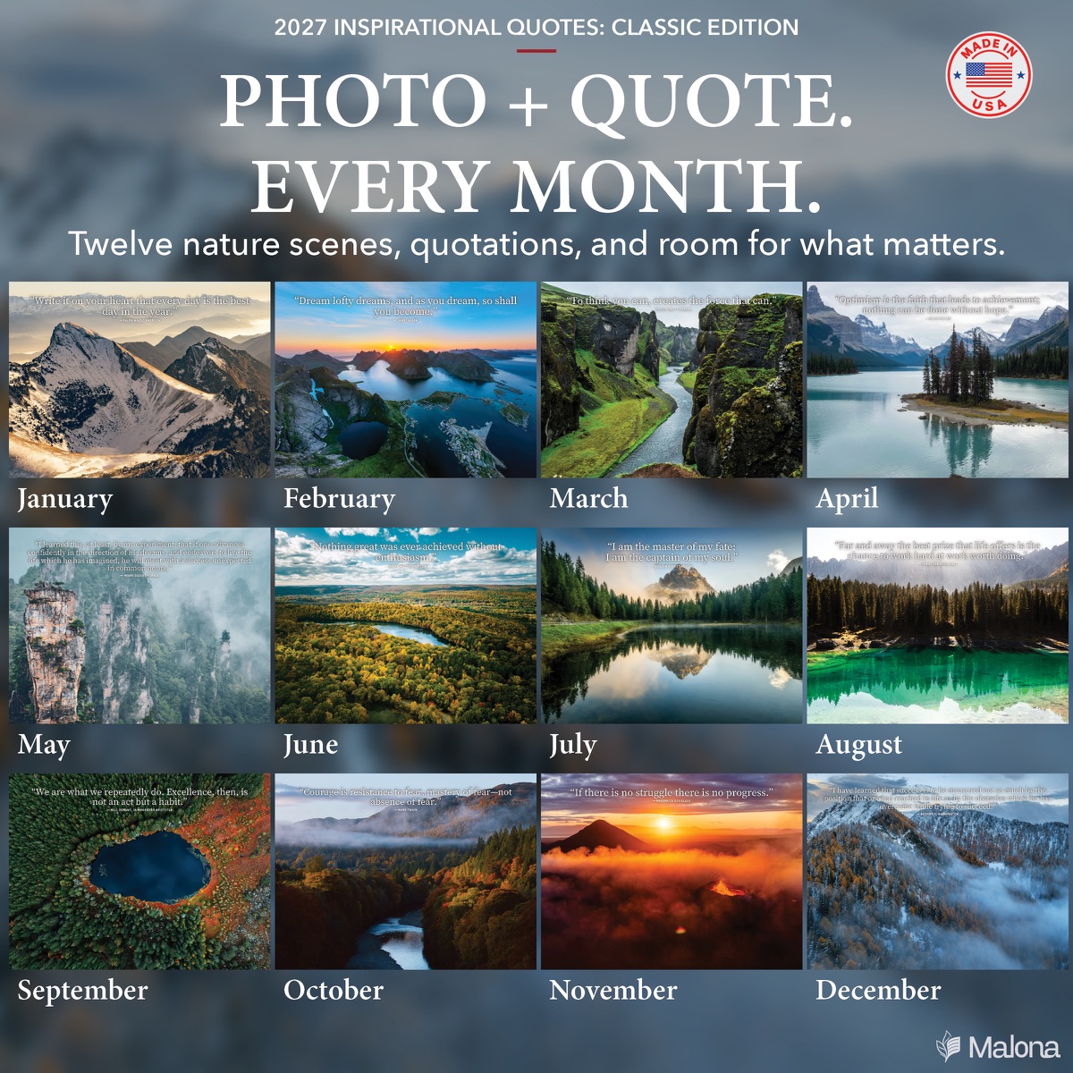 Twelve-month image preview of the 2027 Inspirational Quotes Classic Edition Calendar calendar