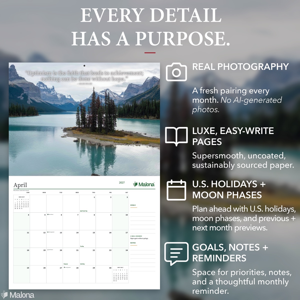 Open month of the 2027 Inspirational Quotes Classic Edition Calendar calendar with a large writing grid