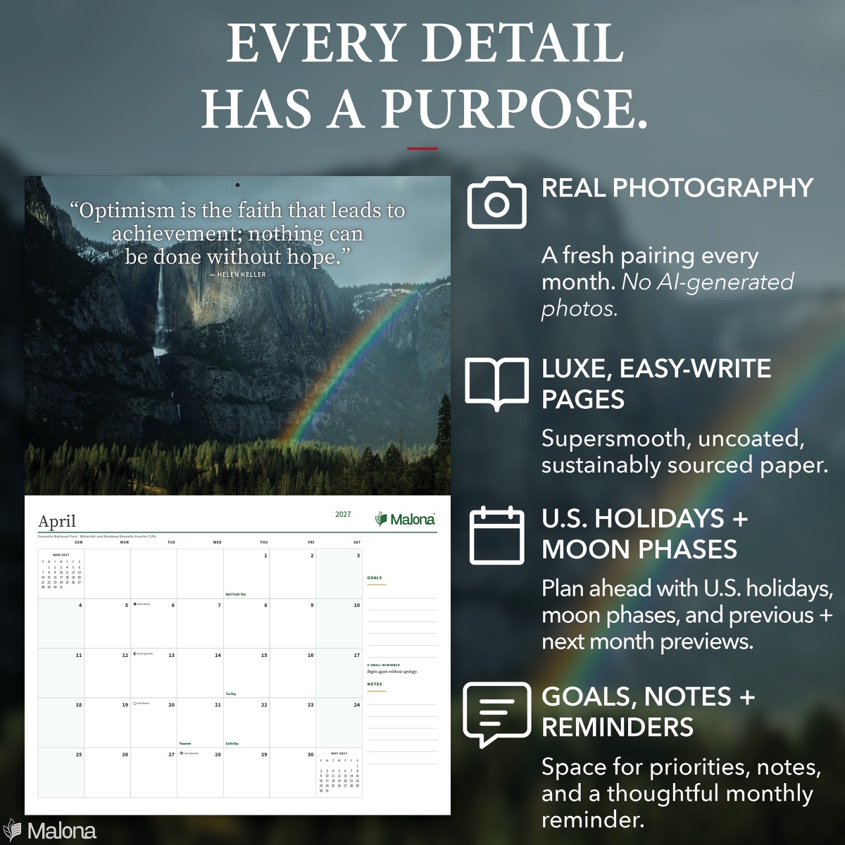 Open month of the 2027 Inspirational Quotes National Parks Edition Calendar calendar with a large writing grid