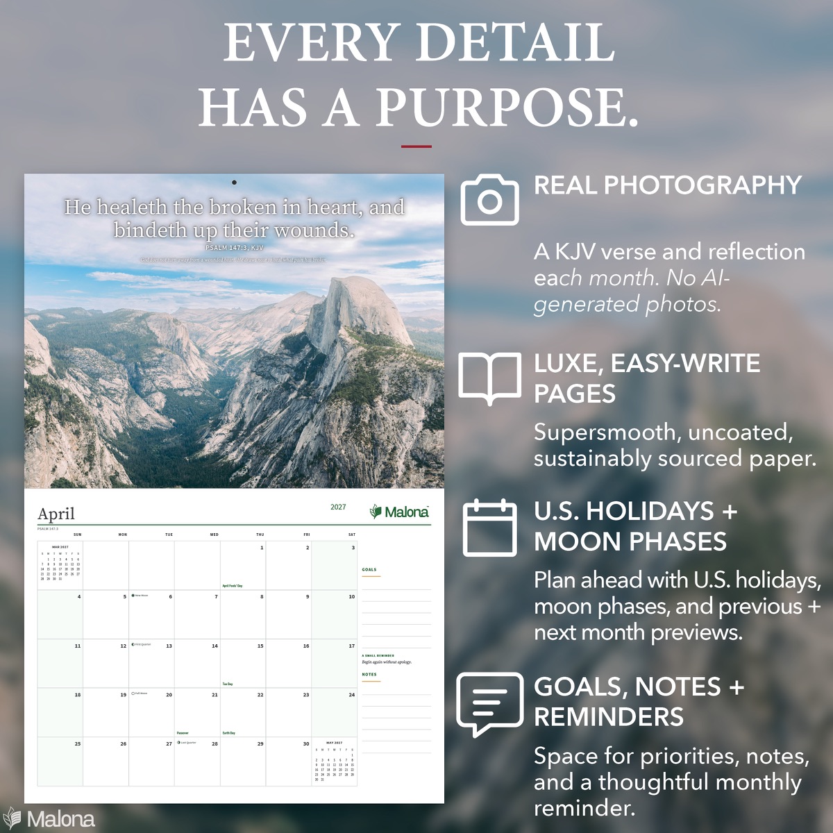 Open month of the 2027 Bible Verses Calendar calendar with a large writing grid