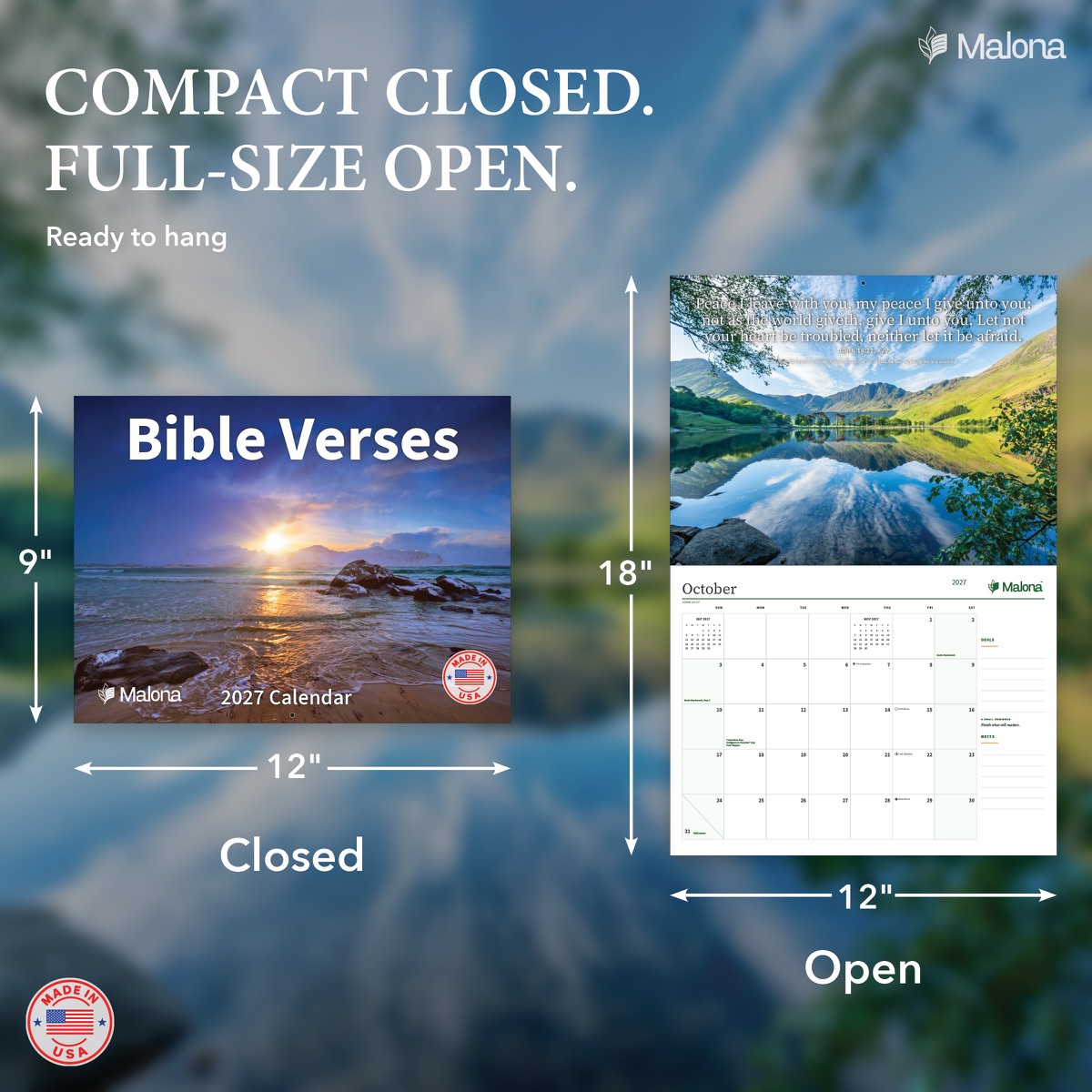 Size and construction overview for the 2027 Bible Verses Calendar wall calendar