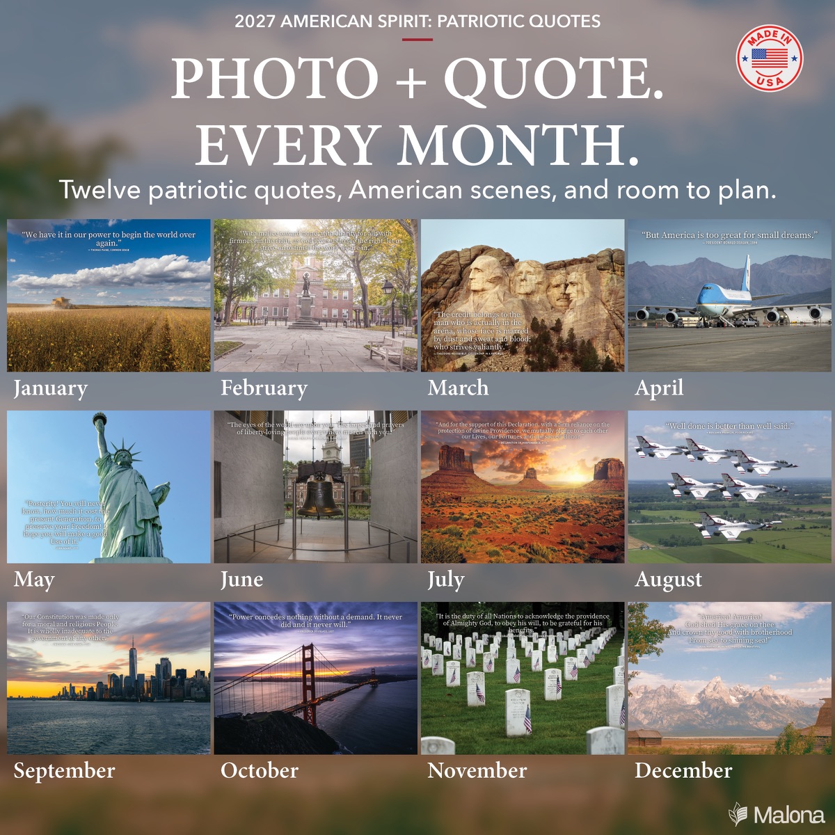 Twelve-month image preview of the 2027 American Spirit Calendar calendar