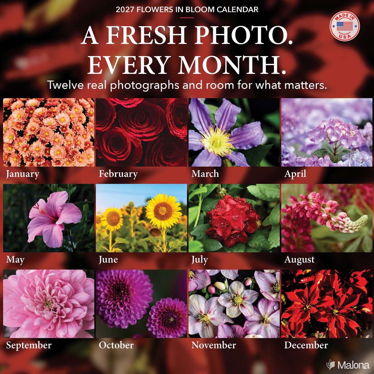 Twelve-month image preview of the 2027 Flowers in Bloom Calendar calendar