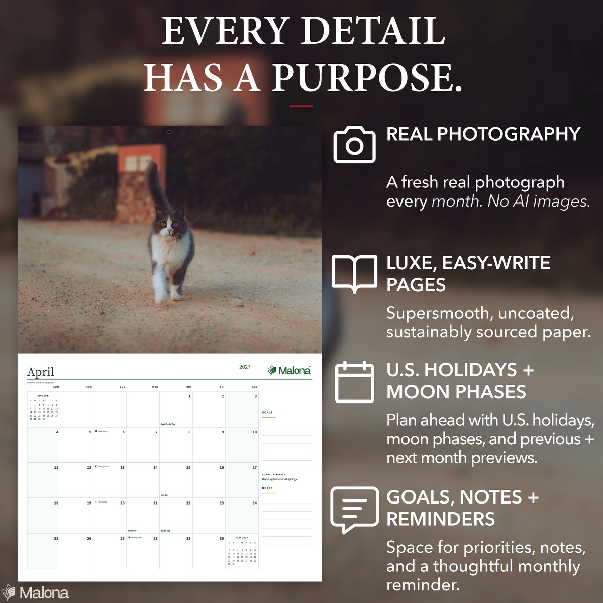Open month of the 2027 Cats Calendar calendar with a large writing grid