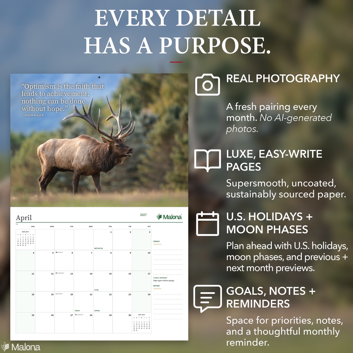 Open month of the 2027 Inspirational Quotes Wildlife Edition Calendar calendar with a large writing grid